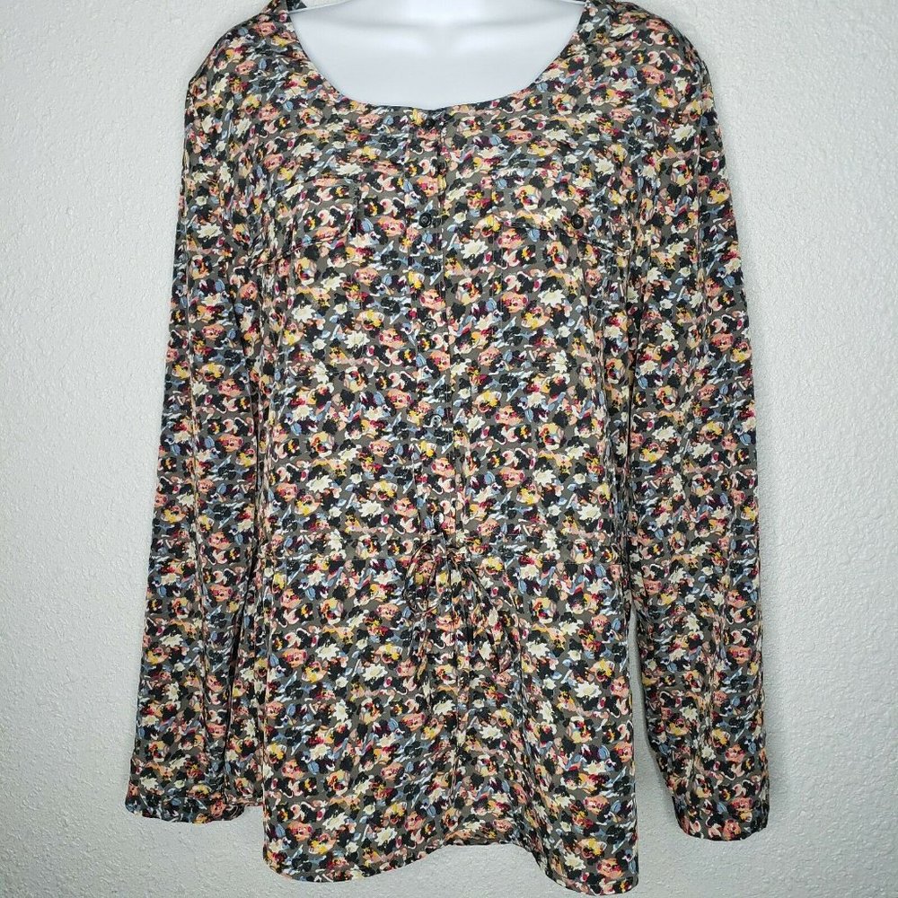 Gap Long Sleeved Grey Floral Blouse - M